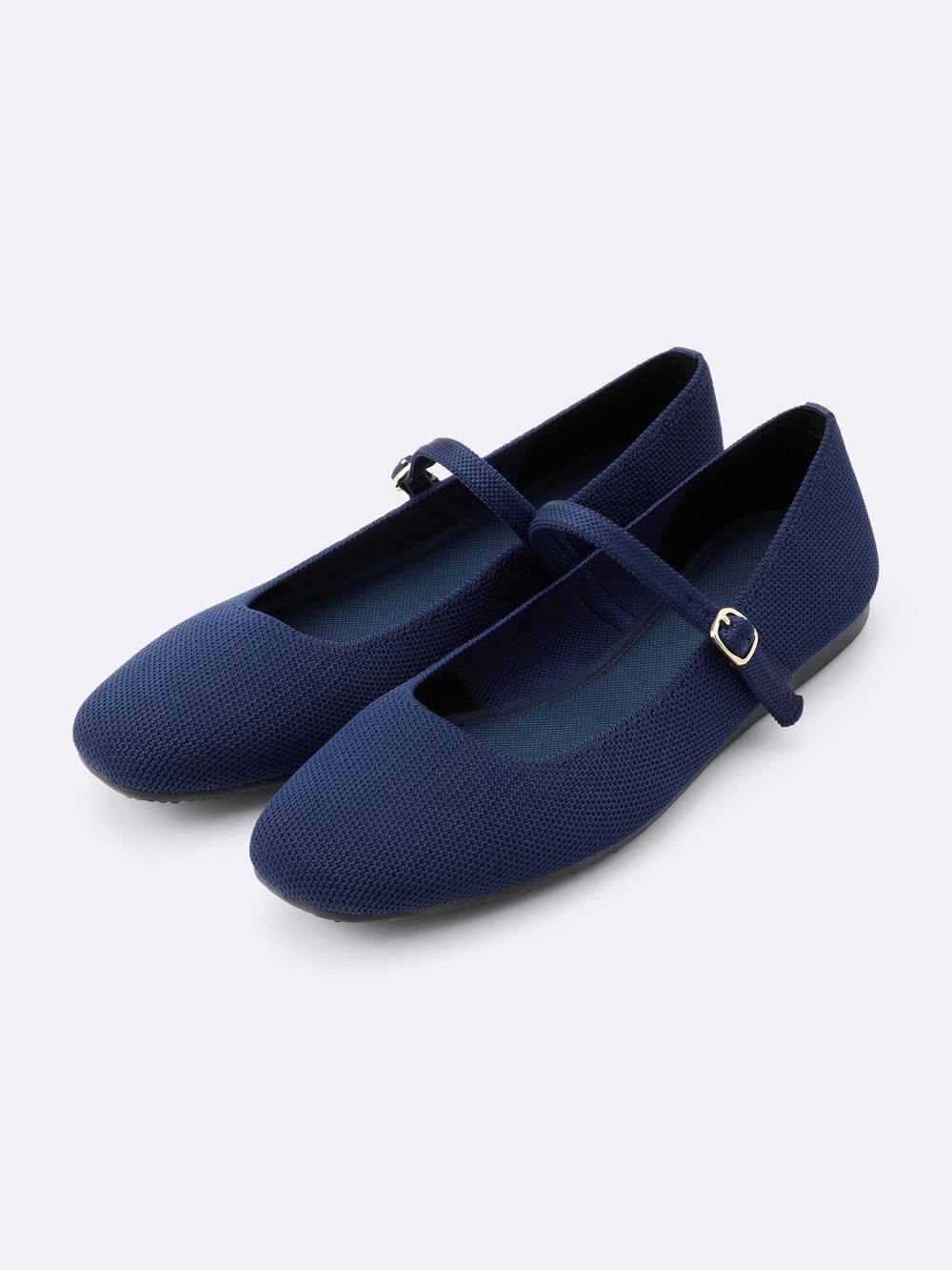 GU Navy Washable Knitted Mary Jane Shoes Minimalist Flexible Lightweight Flats